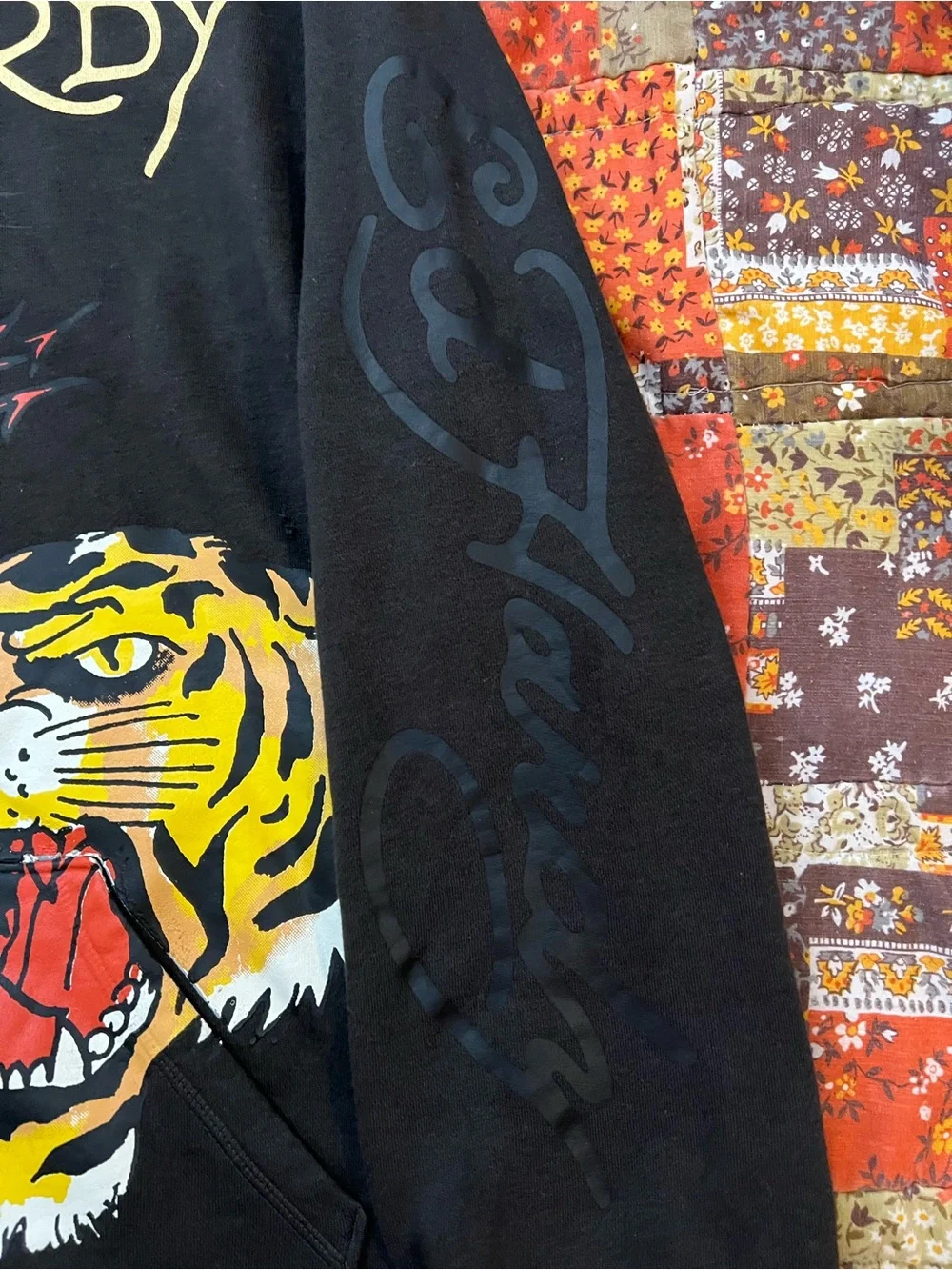 Ed Hardy Zip-Up Hoodie with Tiger & Flame Graphics